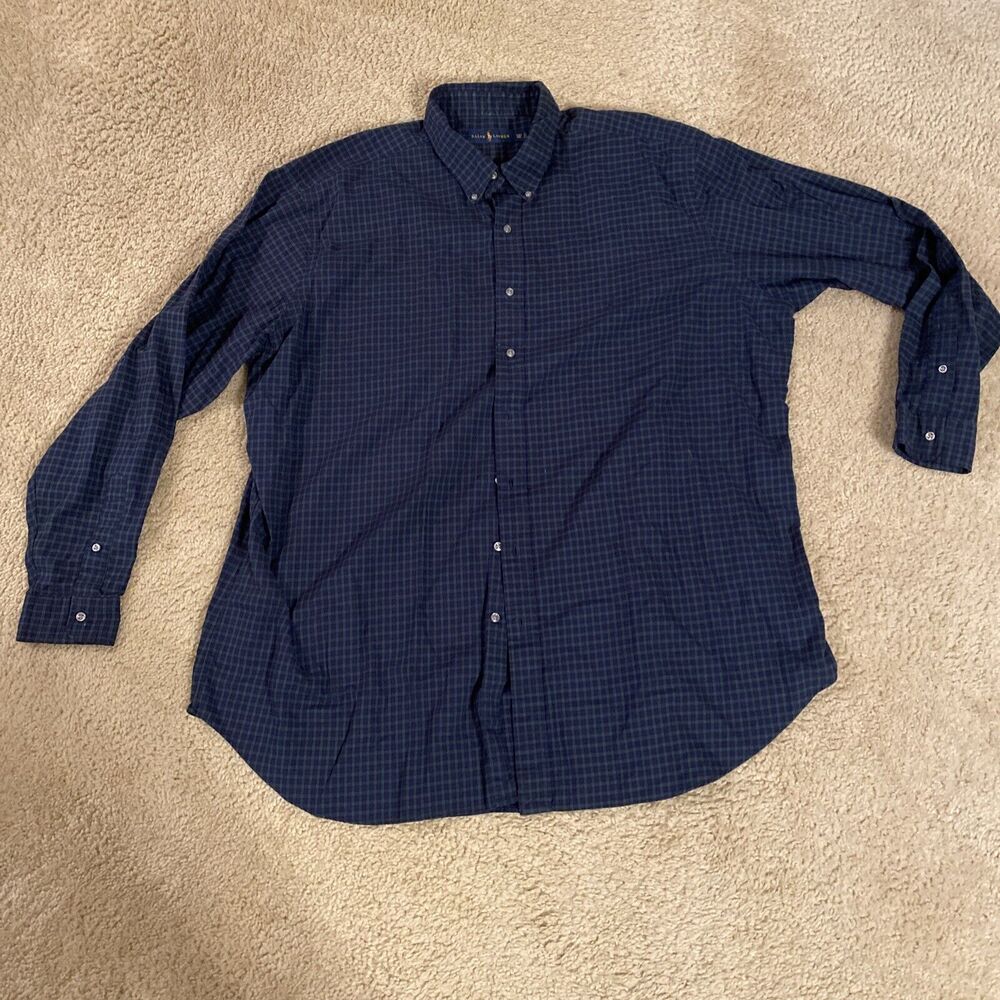 Polo Ralph Lauren Shirt Men 3XLT Tall LS/BD Blue & Green Plaid Lightweight